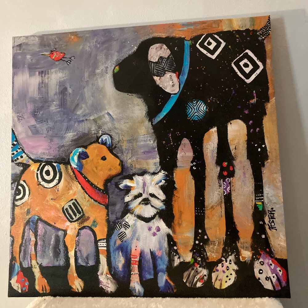 “Proud Mom” Colorful Dog Art Canvas by Jenny Foster 24x24 Signed